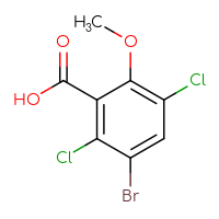 Chemical structure of 3-bromo-2,5-dichloro-6-methoxybenzoic acid - CSSB03552398562