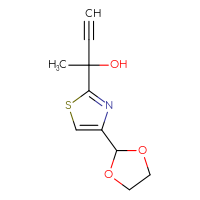 Chemical structure of 2-[4-(1,3-dioxolan-2-yl)-1,3-thiazol-2-yl]but-3-yn-2-ol - CSSB21246277989