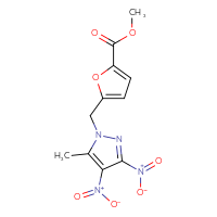 Chemical structure of methyl 5-[(5-methyl-3,4-dinitro-1H-pyrazol-1-yl)methyl]furan-2-carboxylate - CSSB00015199492