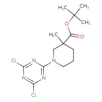 Chemical structure of tert-butyl 1-(4,6-dichloro-1,3,5-triazin-2-yl)-3-methylpiperidine-3-carboxylate - CSSB21332062483