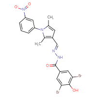 Chemical structure of 3,5-dibromo-N'-[(E)-[2,5-dimethyl-1-(3-nitrophenyl)-1H-pyrrol-3-yl]methylidene]-4-hydroxybenzohydrazide - CSSB00138437726