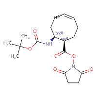 Chemical structure of rac-2,5-dioxopyrrolidin-1-yl (1R,8S)-8-{[(tert-butoxy)carbonyl]amino}cyclooct-4-ene-1-carboxylate - CSSB20620684948