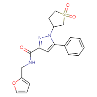 Chemical structure of 1-(1,1-dioxo-1λ⁶-thiolan-3-yl)-N-[(furan-2-yl)methyl]-5-phenyl-1H-pyrazole-3-carboxamide - CSSB00160873273