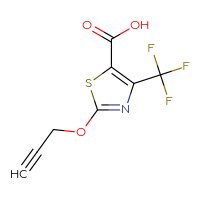 Chemical structure of 2-(prop-2-yn-1-yloxy)-4-(trifluoromethyl)-1,3-thiazole-5-carboxylic acid - CSSB21346796839