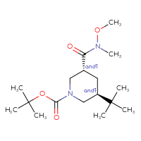 Chemical structure of rac-tert-butyl (3R,5S)-3-tert-butyl-5-[methoxy(methyl)carbamoyl]piperidine-1-carboxylate - CSSB21291564297