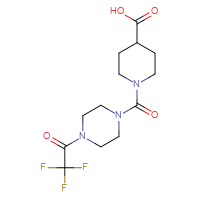 Chemical structure of 1-[4-(2,2,2-trifluoroacetyl)piperazine-1-carbonyl]piperidine-4-carboxylic acid - CSSB03496568477