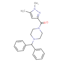 Chemical structure of 1-(1,5-dimethyl-1H-pyrazole-3-carbonyl)-4-(diphenylmethyl)piperazine - CSSB00026458518