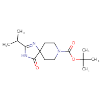Chemical structure of tert-butyl 4-oxo-2-(propan-2-yl)-1,3,8-triazaspiro[4.5]dec-1-ene-8-carboxylate - CSSB00010884278