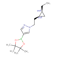 Chemical structure of rac-1-{2-[(1R,2R)-2-ethylcyclopropyl]ethyl}-4-(4,4,5,5-tetramethyl-1,3,2-dioxaborolan-2-yl)-1H-pyrazole - CSSB20621533504