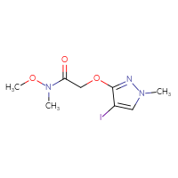 Chemical structure of 2-[(4-iodo-1-methyl-1H-pyrazol-3-yl)oxy]-N-methoxy-N-methylacetamide - CSSB02463220533