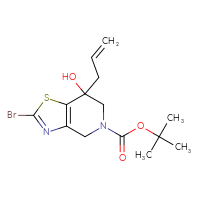 Chemical structure of tert-butyl 2-bromo-7-hydroxy-7-(prop-2-en-1-yl)-4H,5H,6H,7H-[1,3]thiazolo[4,5-c]pyridine-5-carboxylate - CSSB21246281188