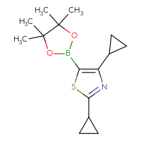 Chemical structure of 2,4-dicyclopropyl-5-(4,4,5,5-tetramethyl-1,3,2-dioxaborolan-2-yl)-1,3-thiazole - CSSB00011005135