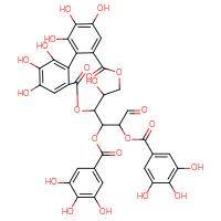 Chemical structure of 1-{3,4,5,11,17,18,19-heptahydroxy-8,14-dioxo-9,13-dioxatricyclo[13.4.0.0²,⁷]nonadeca-1(19),2,4,6,15,17-hexaen-10-yl}-3-oxo-2-(3,4,5-trihydroxybenzoyloxy)propyl 3,4,5-trihydroxybenzoate - CSSB20962530763