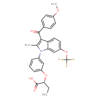 Chemical structure of (2R)-2-{3-[3-(4-methoxybenzoyl)-2-methyl-6-(trifluoromethoxy)-1H-indol-1-yl]phenoxy}butanoic acid - CSSB00160522373