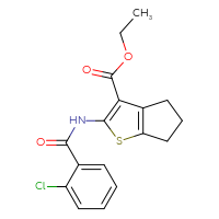 Chemical structure of ethyl 2-(2-chlorobenzamido)-4H,5H,6H-cyclopenta[b]thiophene-3-carboxylate - CSSB00027990667