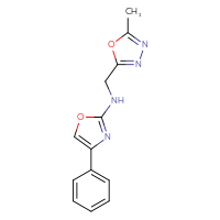 Chemical structure of N-[(5-methyl-1,3,4-oxadiazol-2-yl)methyl]-4-phenyl-1,3-oxazol-2-amine - CSSB15077600420