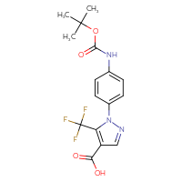 Chemical structure of 1-(4-{[(tert-butoxy)carbonyl]amino}phenyl)-5-(trifluoromethyl)-1H-pyrazole-4-carboxylic acid - CSSB03437849836