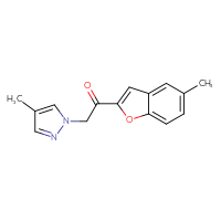 Chemical structure of 1-(5-methyl-1-benzofuran-2-yl)-2-(4-methyl-1H-pyrazol-1-yl)ethan-1-one - CSSB00048693913
