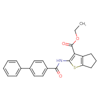 Chemical structure of ethyl 2-{[1,1'-biphenyl]-4-amido}-4H,5H,6H-cyclopenta[b]thiophene-3-carboxylate - CSSB00020576810