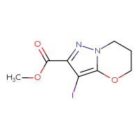 Chemical structure of methyl 3-iodo-5H,6H,7H-pyrazolo[3,2-b][1,3]oxazine-2-carboxylate - CSSB00134827169