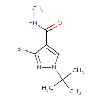 Chemical structure of 3-bromo-1-tert-butyl-N-methyl-1H-pyrazole-4-carboxamide - CSSB01991518136