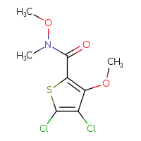 Chemical structure of 4,5-dichloro-N,3-dimethoxy-N-methylthiophene-2-carboxamide - CSSB01148880571