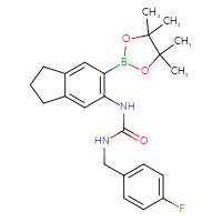 Chemical structure of 1-[(4-fluorophenyl)methyl]-3-[6-(4,4,5,5-tetramethyl-1,3,2-dioxaborolan-2-yl)-2,3-dihydro-1H-inden-5-yl]urea - CSSB21332064034