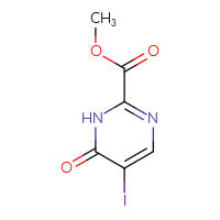 Chemical structure of methyl 5-iodo-6-oxo-1,6-dihydropyrimidine-2-carboxylate - CSSB00012456765
