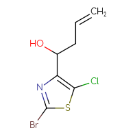 Chemical structure of 1-(2-bromo-5-chloro-1,3-thiazol-4-yl)but-3-en-1-ol - CSSB21246422251