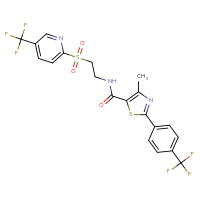 Chemical structure of 4-methyl-2-[4-(trifluoromethyl)phenyl]-N-(2-{[5-(trifluoromethyl)pyridin-2-yl]sulfonyl}ethyl)-1,3-thiazole-5-carboxamide - CSSB06657274616