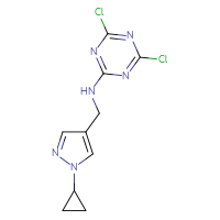 Chemical structure of 4,6-dichloro-N-[(1-cyclopropyl-1H-pyrazol-4-yl)methyl]-1,3,5-triazin-2-amine - CSSB02173934541