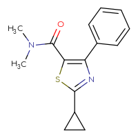 Chemical structure of 2-cyclopropyl-N,N-dimethyl-4-phenyl-1,3-thiazole-5-carboxamide - CSSB01385229513
