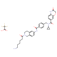 Chemical structure of N-[(4-{[2-(6-aminohexanoyl)-1,2,3,4-tetrahydroisoquinolin-6-yl]carbamoyl}phenyl)methyl]-N-cyclopropyl-3-oxo-3,4-dihydro-2H-1,4-benzoxazine-7-carboxamide; trifluoroacetic acid - CSSB20591796608