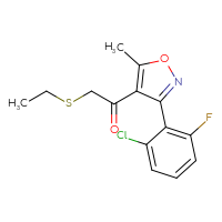 Chemical structure of 1-[3-(2-chloro-6-fluorophenyl)-5-methyl-1,2-oxazol-4-yl]-2-(ethylsulfanyl)ethan-1-one - CSSB15125597723