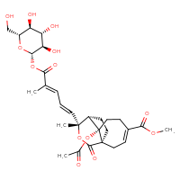 Chemical structure of methyl (1R,7S,8S,9R)-7-(acetyloxy)-9-methyl-9-[(1E,3E)-4-methyl-5-oxo-5-{[(2S,3R,4S,5S,6R)-3,4,5-trihydroxy-6-(hydroxymethyl)oxan-2-yl]oxy}penta-1,3-dien-1-yl]-11-oxo-10-oxatricyclo[6.3.2.0¹,⁷]tridec-3-ene-4-carboxylate - CSSB00159262686