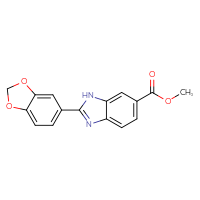 Chemical structure of methyl 2-(2H-1,3-benzodioxol-5-yl)-1H-1,3-benzodiazole-6-carboxylate - CSSB09148649116