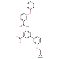 Chemical structure of 3'-(cyclopropylmethoxy)-5-(3-phenoxybenzamido)-[1,1'-biphenyl]-3-carboxylic acid - CSSB20456218319