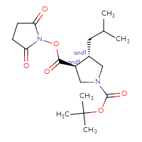 Chemical structure of rac-1-tert-butyl 3-(2,5-dioxopyrrolidin-1-yl) (3R,4R)-4-(2-methylpropyl)pyrrolidine-1,3-dicarboxylate - CSSB20270488188