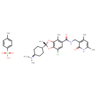 Chemical structure of (2R)-7-chloro-N-[(4,6-dimethyl-2-oxo-1,2-dihydropyridin-3-yl)methyl]-2,4-dimethyl-2-[(1r,4R)-4-(dimethylamino)cyclohexyl]-2H-1,3-benzodioxole-5-carboxamide; 4-methylbenzene-1-sulfonic acid - CSSB00161188680