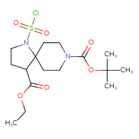 Chemical structure of 8-tert-butyl 4-ethyl 1-(chlorosulfonyl)-1,8-diazaspiro[4.5]decane-4,8-dicarboxylate - CSSB21224772899
