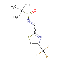 Chemical structure of (R)-2-methyl-N-{[4-(trifluoromethyl)-1,3-thiazol-2-yl]methylidene}propane-2-sulfinamide - CSSB02525458224