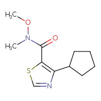 Chemical structure of 4-cyclopentyl-N-methoxy-N-methyl-1,3-thiazole-5-carboxamide - CSSB01994235235