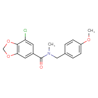 Chemical structure of 7-chloro-N-[(4-methoxyphenyl)methyl]-N-methyl-2H-1,3-benzodioxole-5-carboxamide - CSSB00210520604