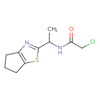 Chemical structure of 2-chloro-N-(1-{4H,5H,6H-cyclopenta[d][1,3]thiazol-2-yl}ethyl)acetamide - CSSB01776668810