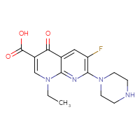 Chemical structure of 1-ethyl-6-fluoro-4-oxo-7-(piperazin-1-yl)-1,4-dihydro-1,8-naphthyridine-3-carboxylic acid - CSSB00000695132