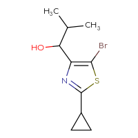 Chemical structure of 1-(5-bromo-2-cyclopropyl-1,3-thiazol-4-yl)-2-methylpropan-1-ol - CSSB20647251866