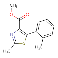 Chemical structure of methyl 2-methyl-5-(2-methylphenyl)-1,3-thiazole-4-carboxylate - CSSB00006007591