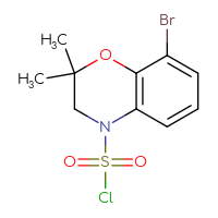 Chemical structure of 8-bromo-2,2-dimethyl-3,4-dihydro-2H-1,4-benzoxazine-4-sulfonyl chloride - CSSB21224774838