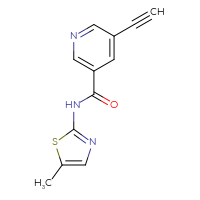 Chemical structure of 5-ethynyl-N-(5-methyl-1,3-thiazol-2-yl)pyridine-3-carboxamide - CSSB01997266007