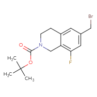 Chemical structure of tert-butyl 6-(bromomethyl)-8-fluoro-1,2,3,4-tetrahydroisoquinoline-2-carboxylate - CSSB14863684189